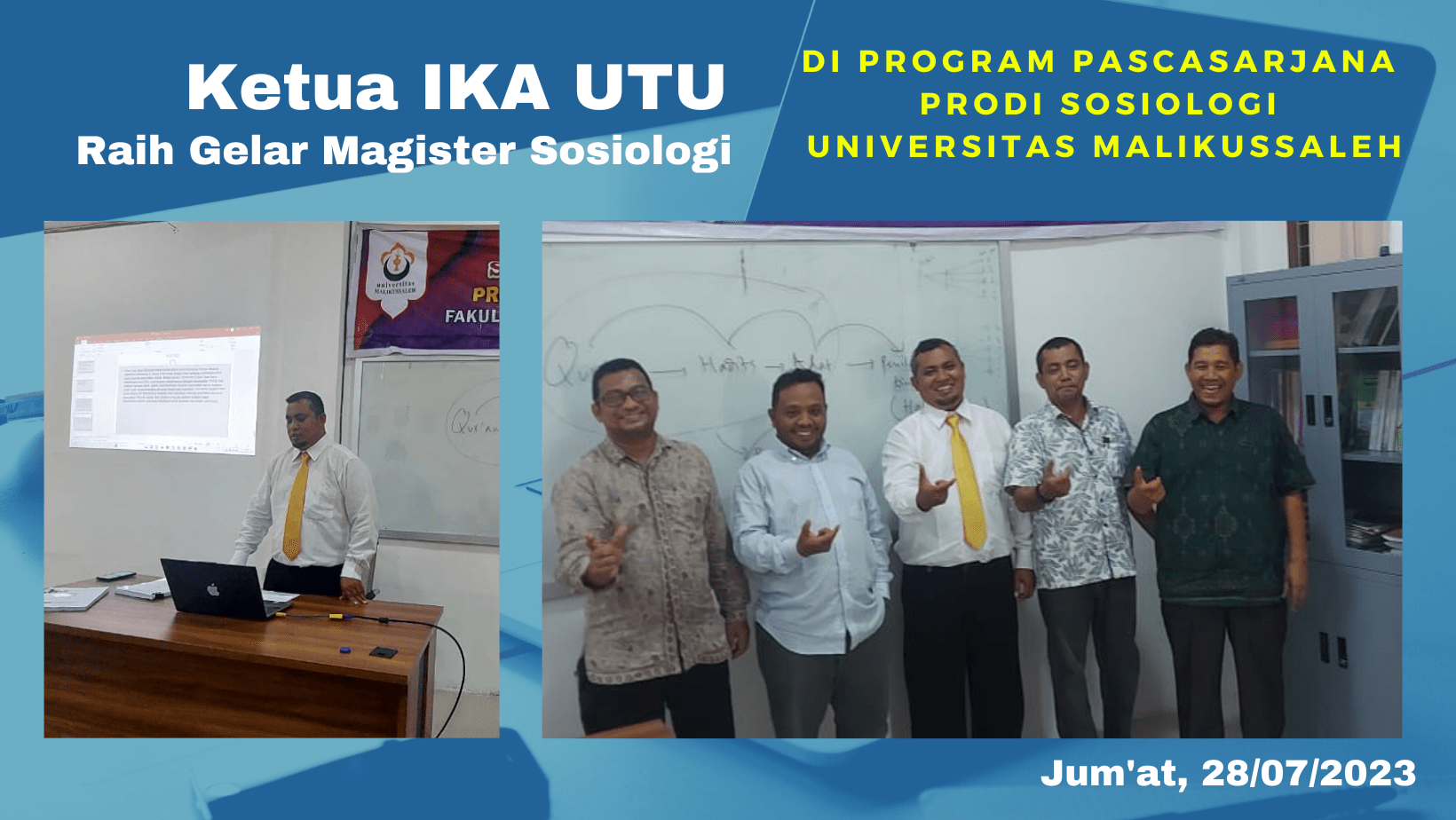 Ketua Ikatan Keluarga Alumni (IKA) Universitas Teuku Umar Raih Gelar Magister Sosiologi di Unimal